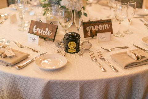 Rusti Chic Bride and Groom Table Settings at the Paso Robles Inn Ballroom event venue